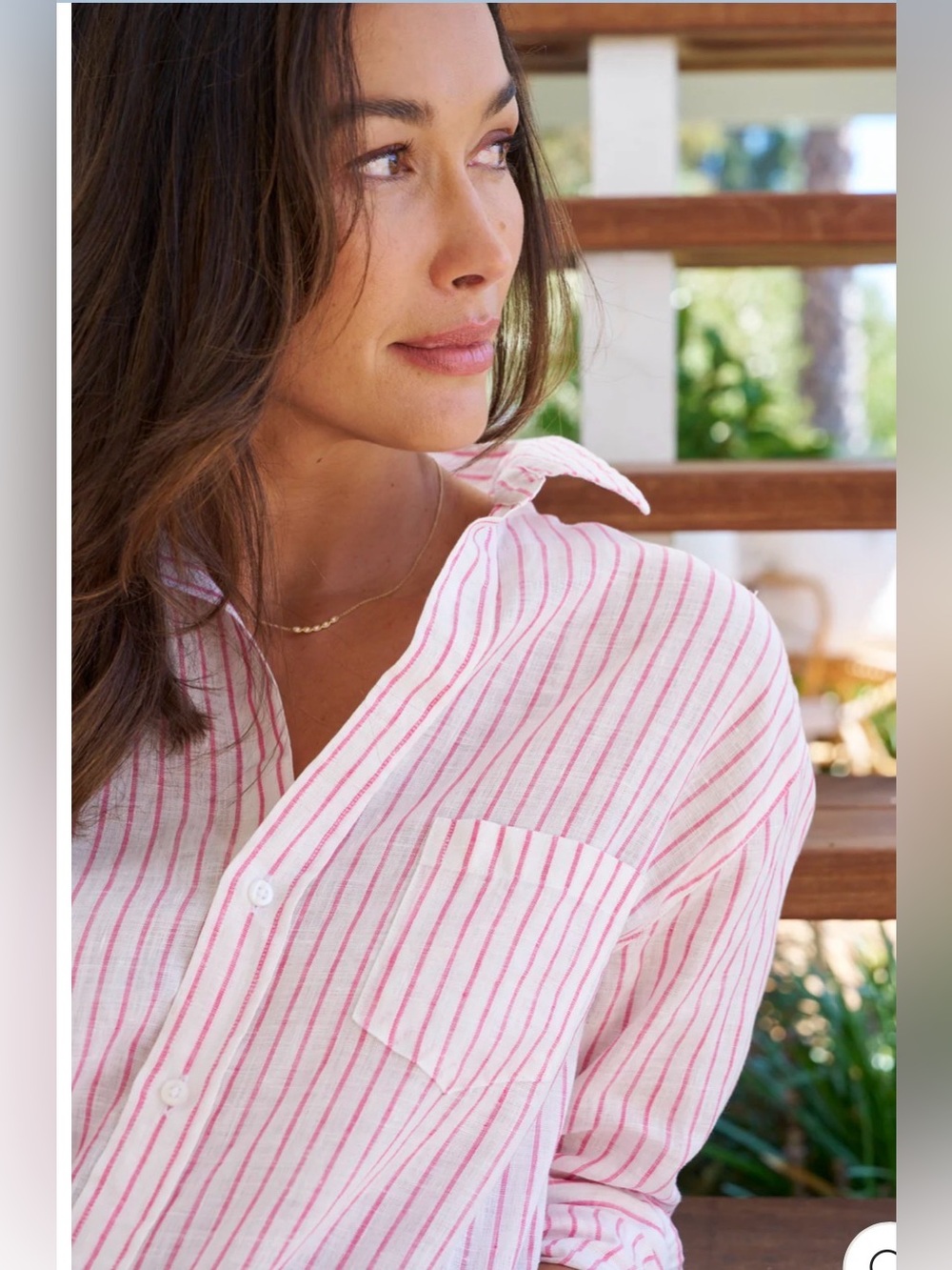FRANK & EILEEN EILEEN RELAXED BUTTON-UP SHIRT IN PINK STRIPE LINEN size XS